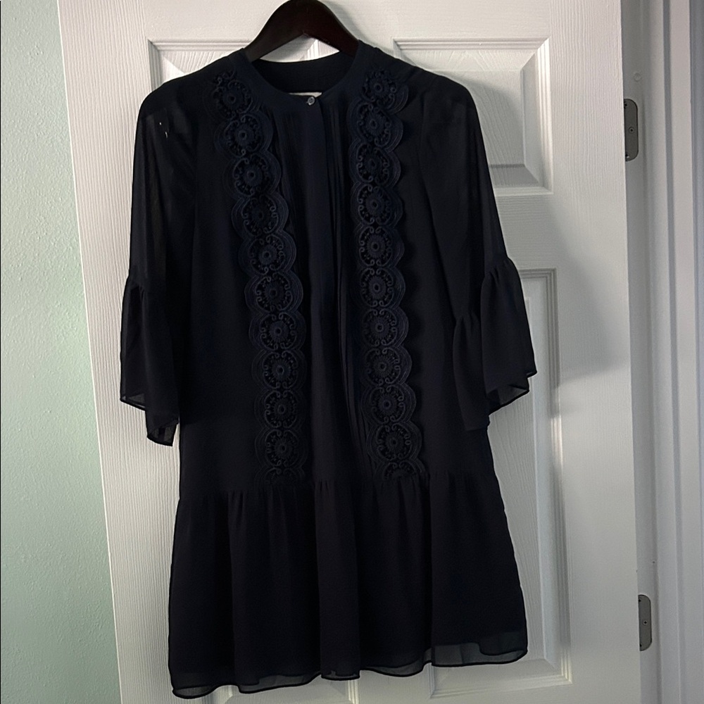 LOFT Navy Mini Dress with Lace Detail
